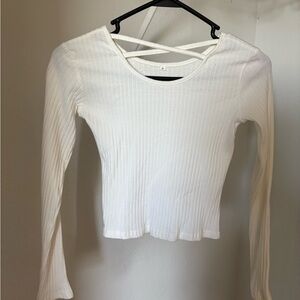 White Ribbed Cropped Long Sleeve Top